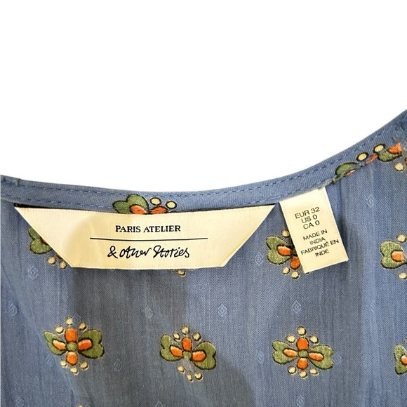 & Other Stories Blue orange floral Midi wrap cotton Dress flutter sleeve size 0 - Picture 14 of 16